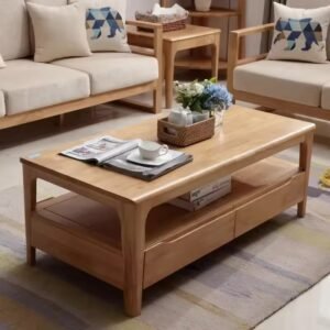 Luxury Modern Wooden Coffee Table with Storage Drawers
